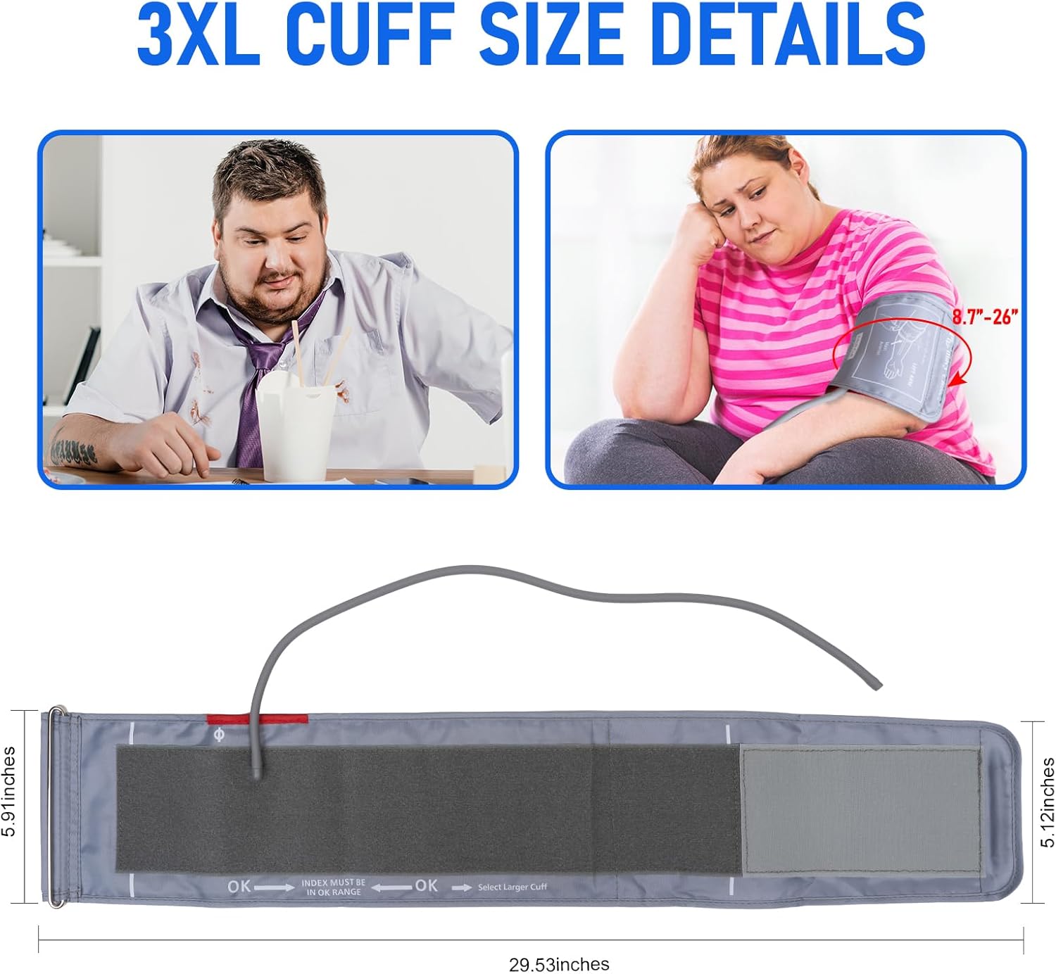 adult 3xl bp replacement cuff for upper arm measurements, easy-attach hose port