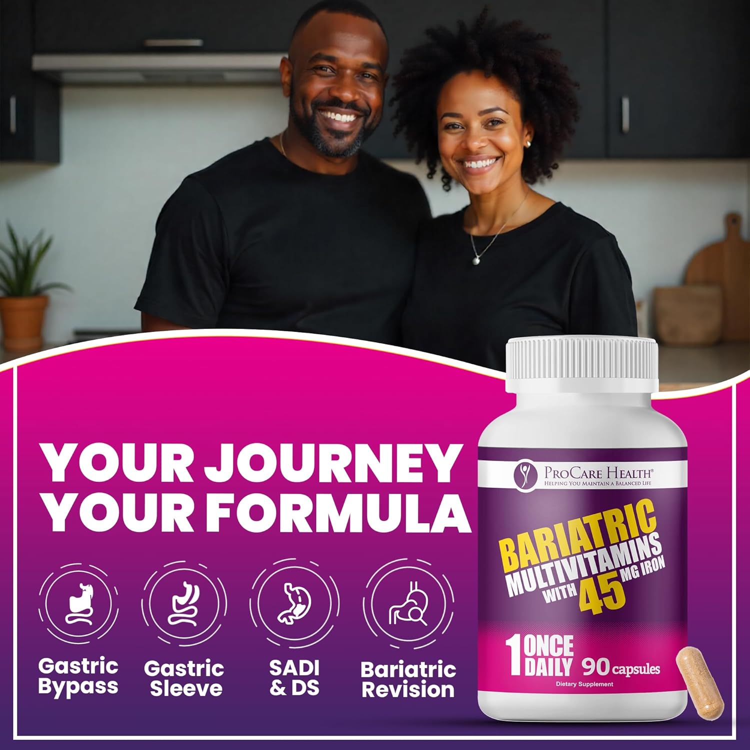 ProCare Health Bariatric Multivitamin 45mg Iron – No Artificial Colors, Gluten-Free - Image 2