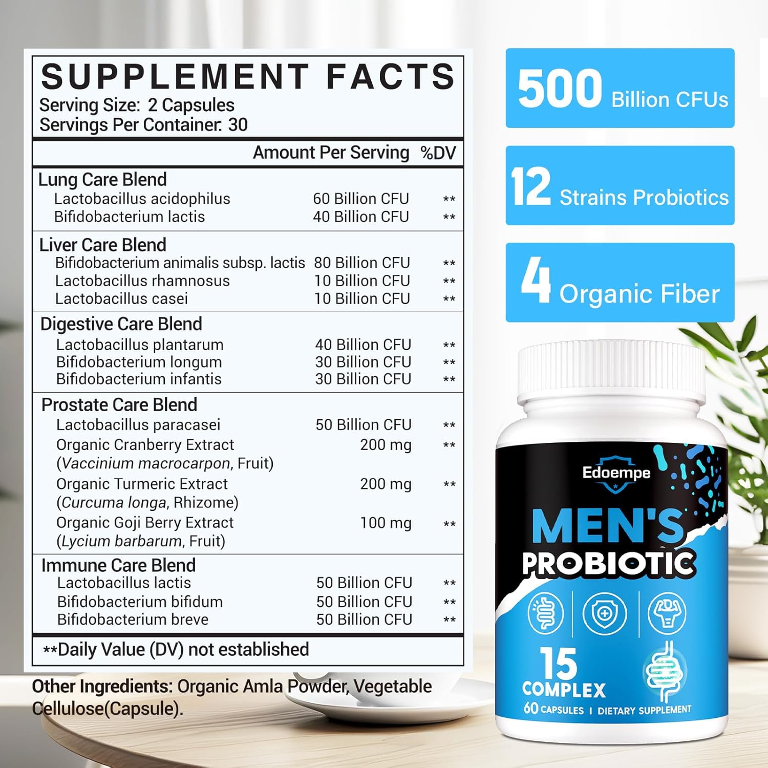 Men’s Probiotic 500B – 12 Strains + Combination of Organic Fiber Ingredients. - Image 6