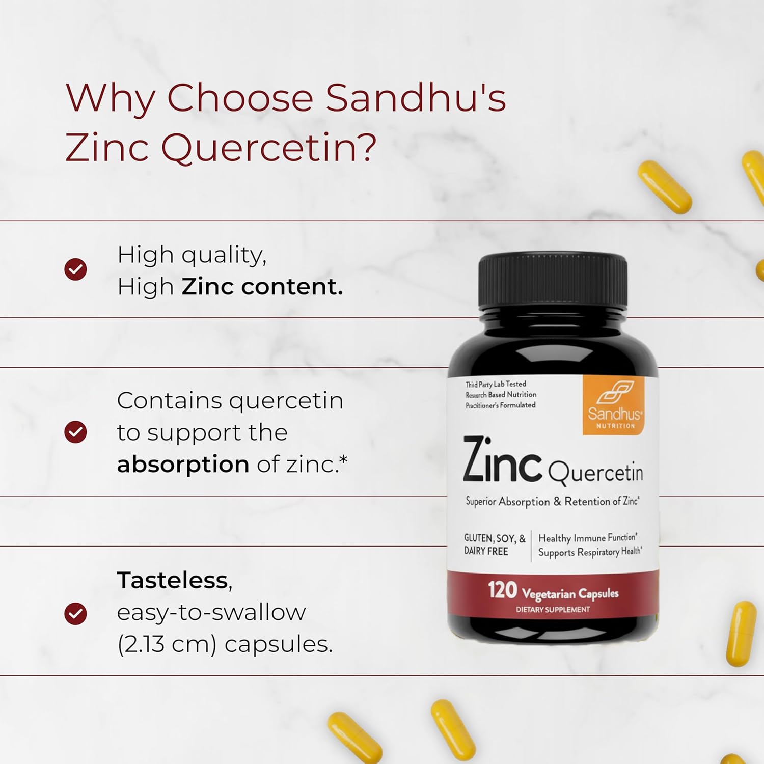 Zinc Supplements for Antioxidant Immune Support - 120 Vegetarian Capsules (Pack of 1) for Men 40+ - Image 2