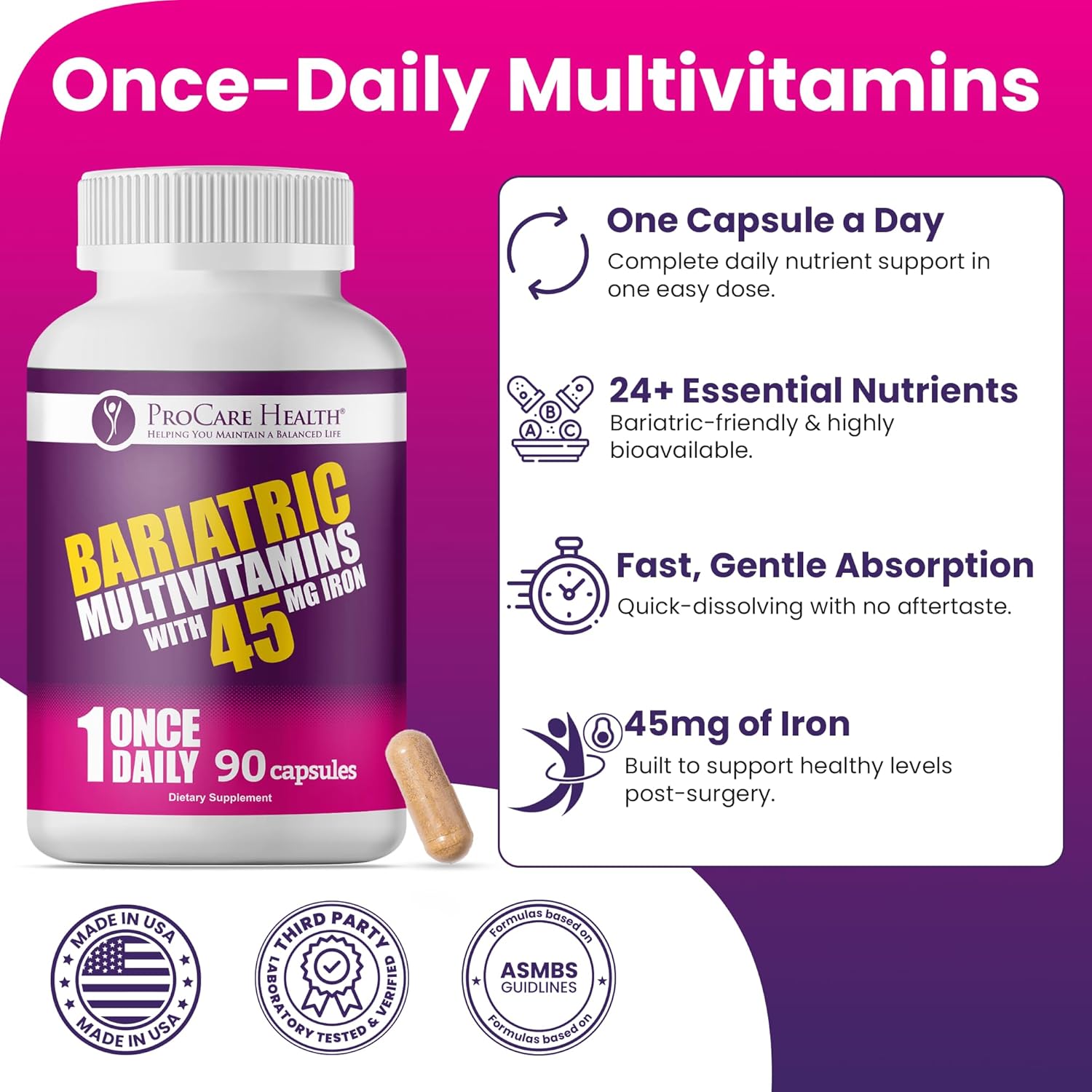 ProCare Health Bariatric Multivitamin 45mg Iron – No Artificial Colors, Gluten-Free - Image 5